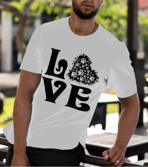 Love Heart With Paw Prints T-Shirt