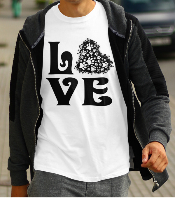 Love Heart With Paw Prints T-Shirt