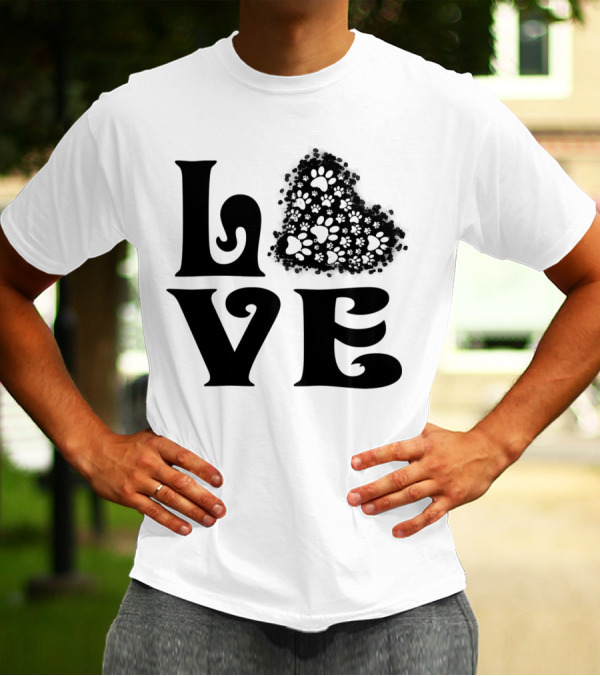 Love Heart With Paw Prints T-Shirt