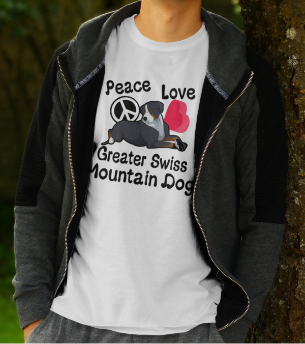 Peace Love Greater Swiss Mountain Dog With Heart And Peace T-Shirt