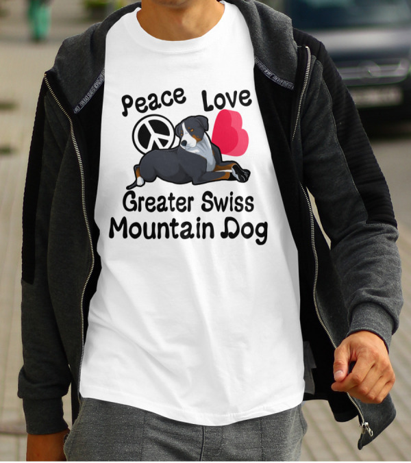 Peace Love Greater Swiss Mountain Dog With Heart And Peace T-Shirt