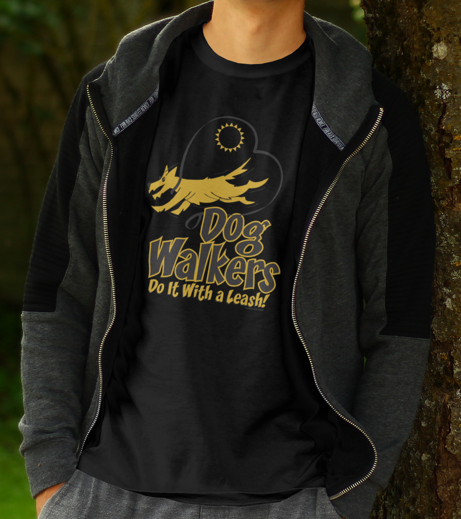 Dog Walkers Do It With A Leash Yellow Dog And Sunburst T-Shirt