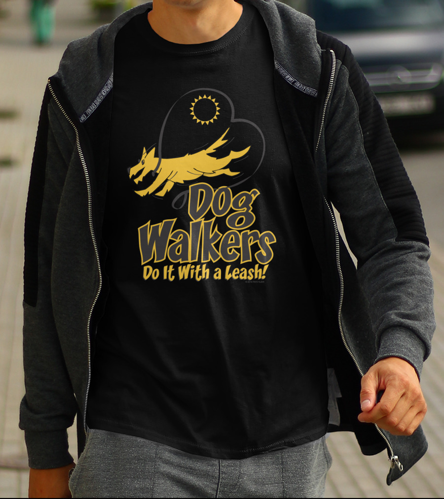Dog Walkers Do It With A Leash Yellow Dog And Sunburst T-Shirt