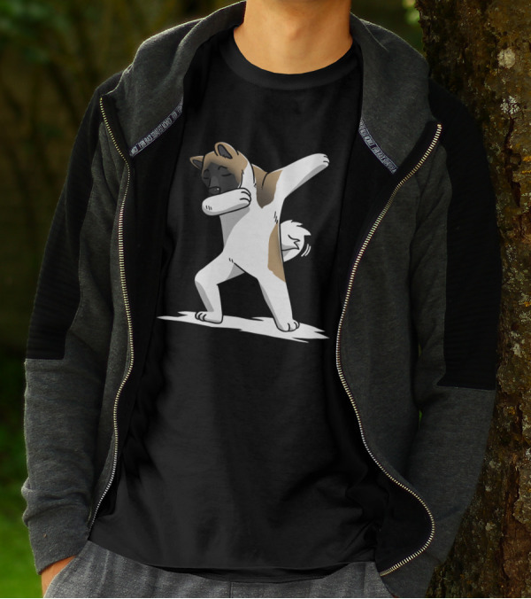 Dabbing Akita Dog Performing Popular Dance Move Dab With Brown And White Fur T-Shirt