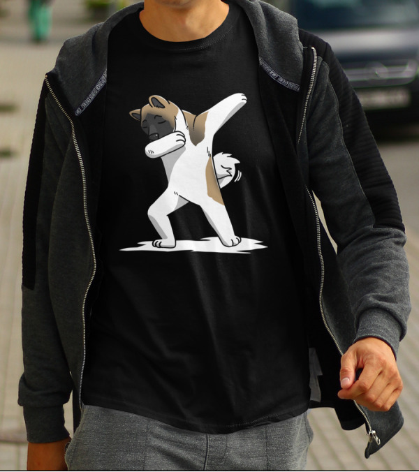 Dabbing Akita Dog Performing Popular Dance Move Dab With Brown And White Fur T-Shirt