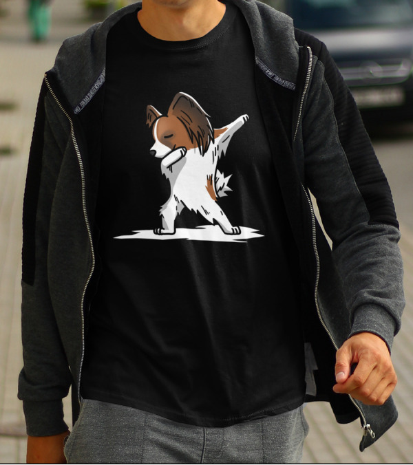 Papillon Dog Performing Iconic Dabbing Dance Move T-Shirt