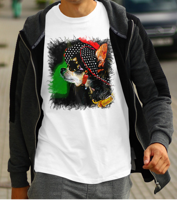 Polka Dot Glam Chihuahua In Sunglasses And Hat T-Shirt