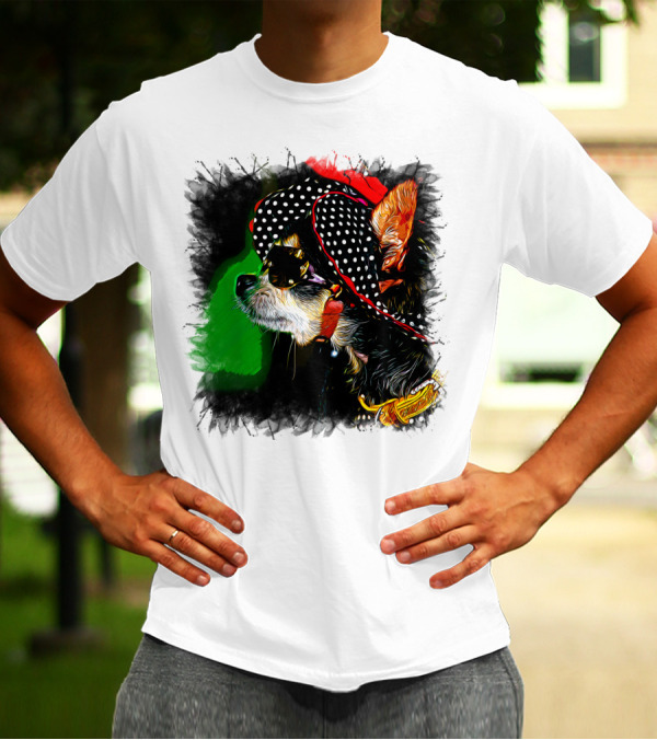 Polka Dot Glam Chihuahua In Sunglasses And Hat T-Shirt