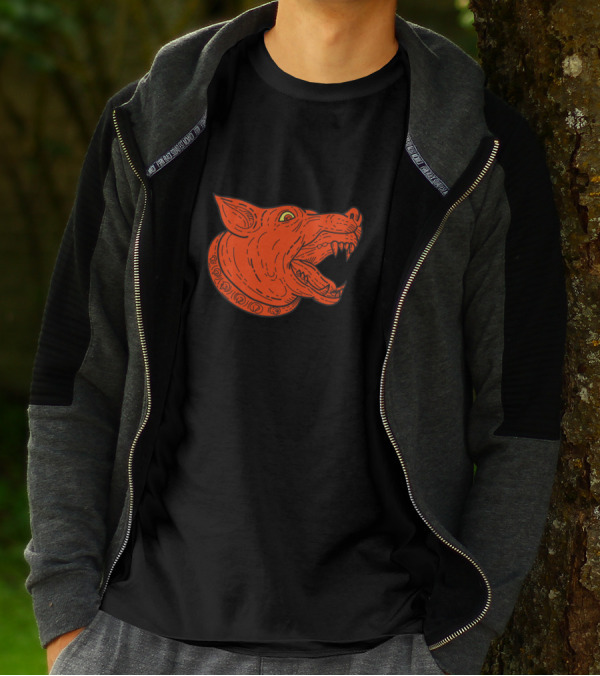 Mad Mongrel Dog Head Barking Mono Line Orange T-Shirt