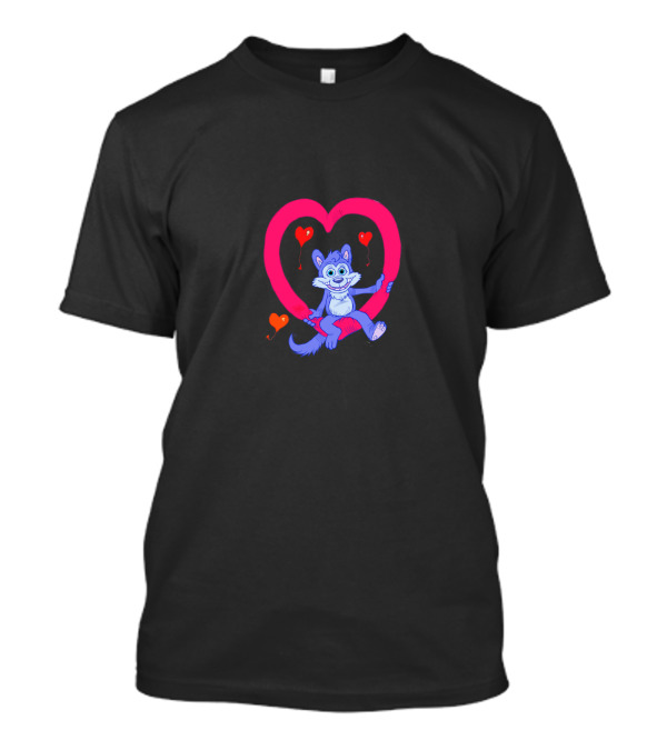 Playful Purple Dog Hugging Heart With Balloons T-Shirt