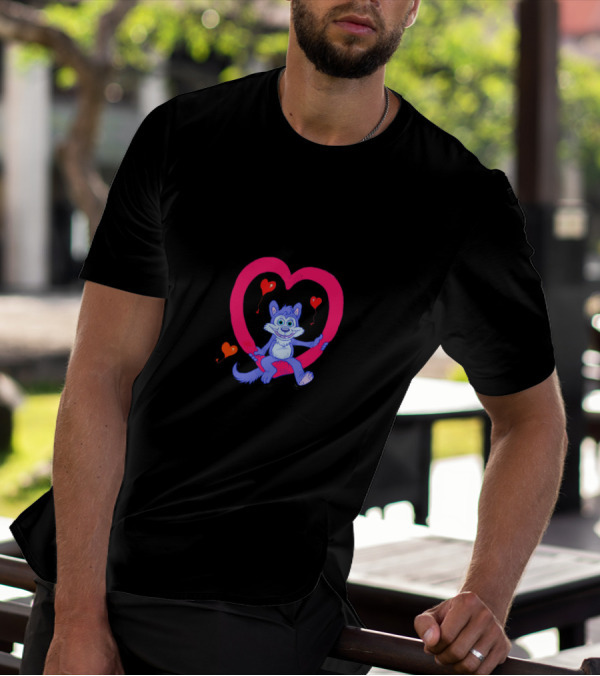 Playful Purple Dog Hugging Heart With Balloons T-Shirt