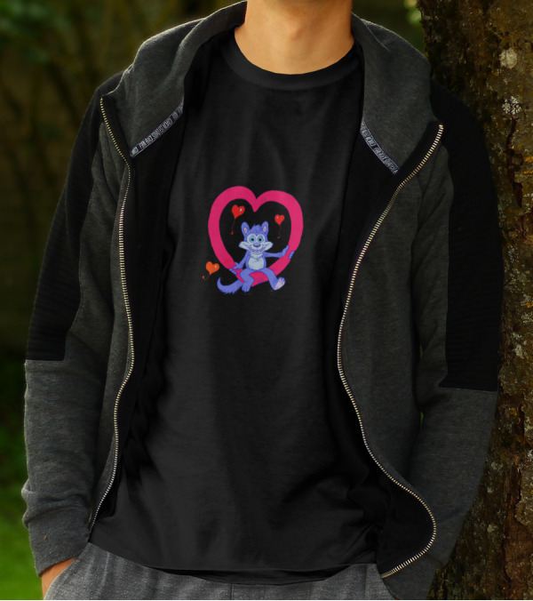 Playful Purple Dog Hugging Heart With Balloons T-Shirt