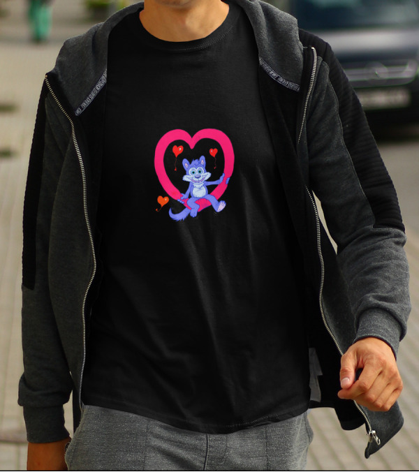 Playful Purple Dog Hugging Heart With Balloons T-Shirt