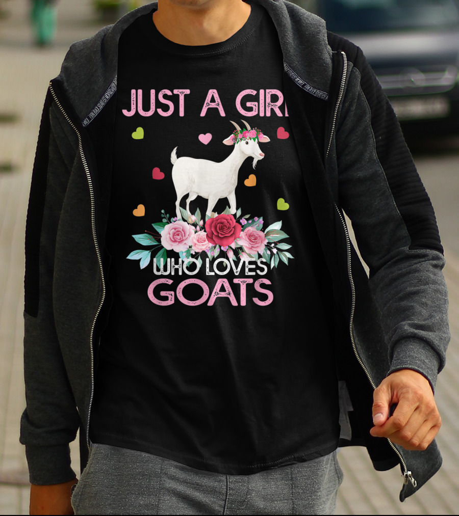 Just A Girl Who Loves Goats With Hearts And Flowers T-Shirt