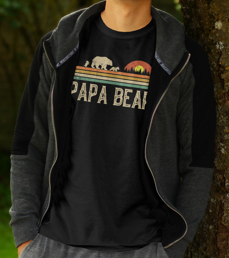 Papa Bear Vintage Sunset Bear Family Wildling Dad T-Shirt