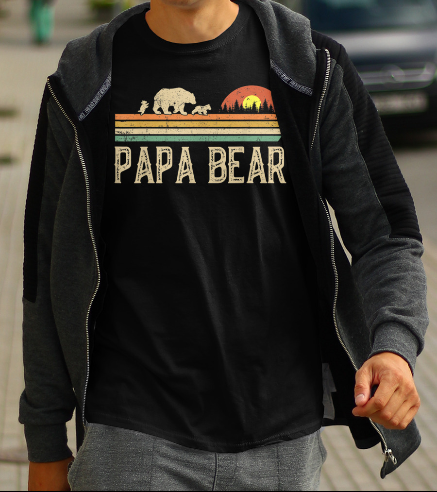 Papa Bear Vintage Sunset Bear Family Wildling Dad T-Shirt
