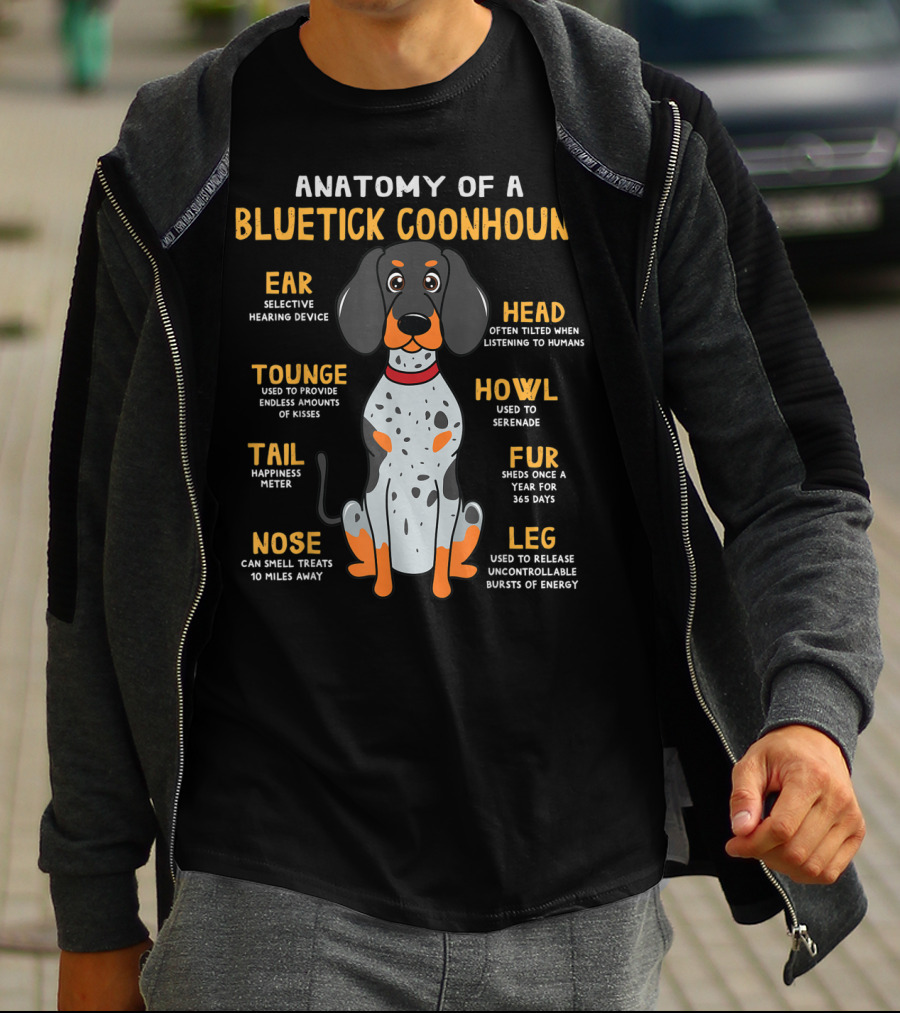 Anatomy Of A Bluetick Coonhound Funny Dog Traits And Features T-Shirt