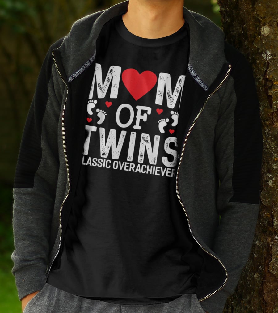 Mom Of Twins Heart Feet Classic Overachiever Twins T-Shirt