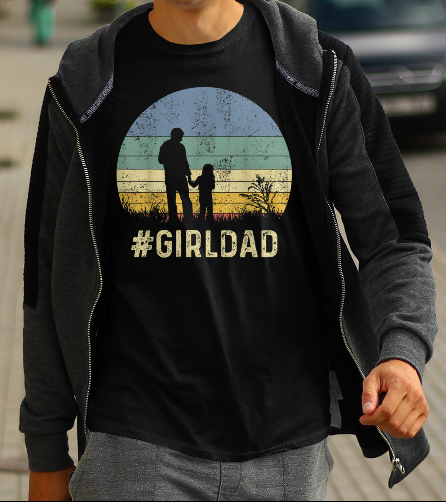 Father And Daughter Vintage Sunset #GirlDad T-Shirt
