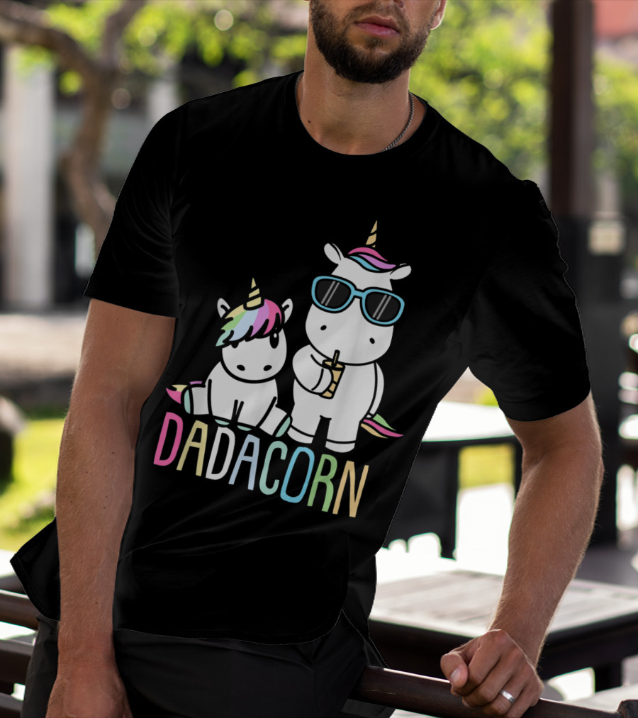 Funny Dadacorn Unicorn Dad Baby With Cute Rainbow Horns And Pastel Colors T-Shirt