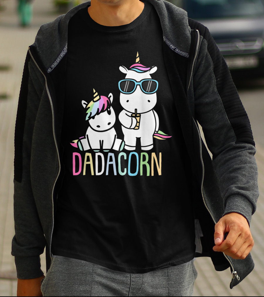 Funny Dadacorn Unicorn Dad Baby With Cute Rainbow Horns And Pastel Colors T-Shirt