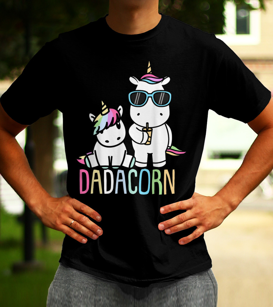 Funny Dadacorn Unicorn Dad Baby With Cute Rainbow Horns And Pastel Colors T-Shirt