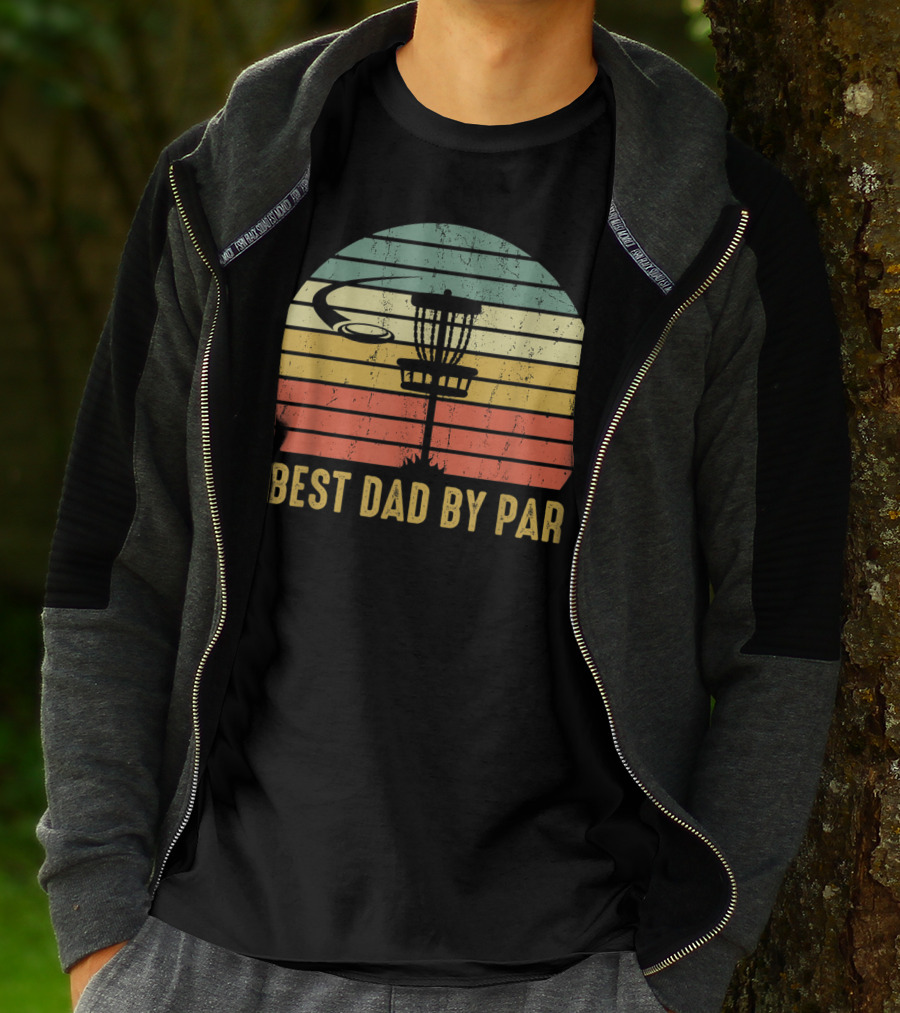 Best Dad By Par Vintage Disc Golf Basket Retro Sunset T-Shirt