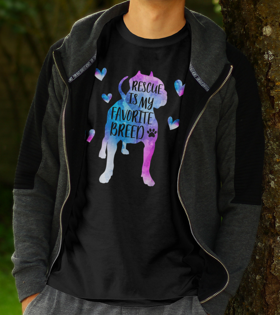 Rescue Is My Favorite Breed Watercolor Pitbull Hearts T-Shirt