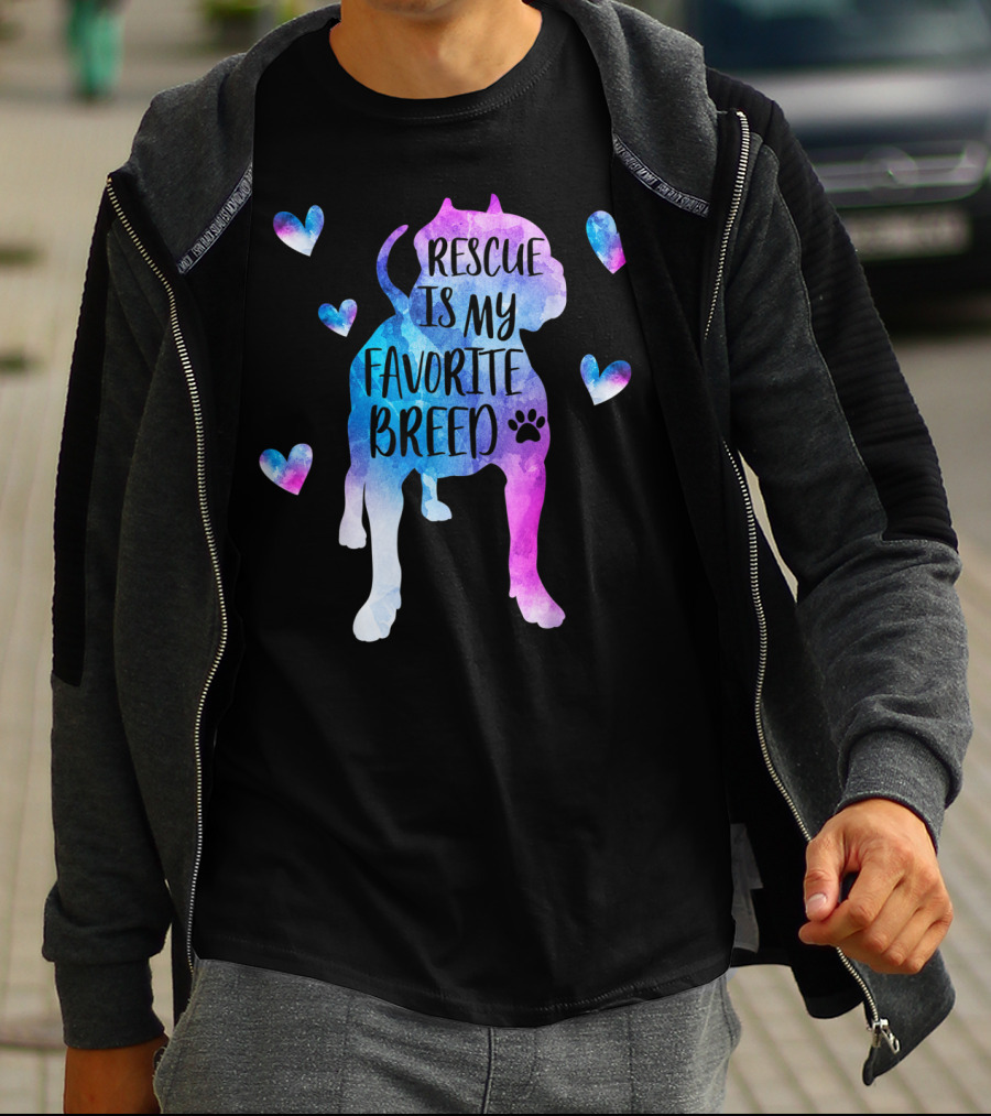 Rescue Is My Favorite Breed Watercolor Pitbull Hearts T-Shirt