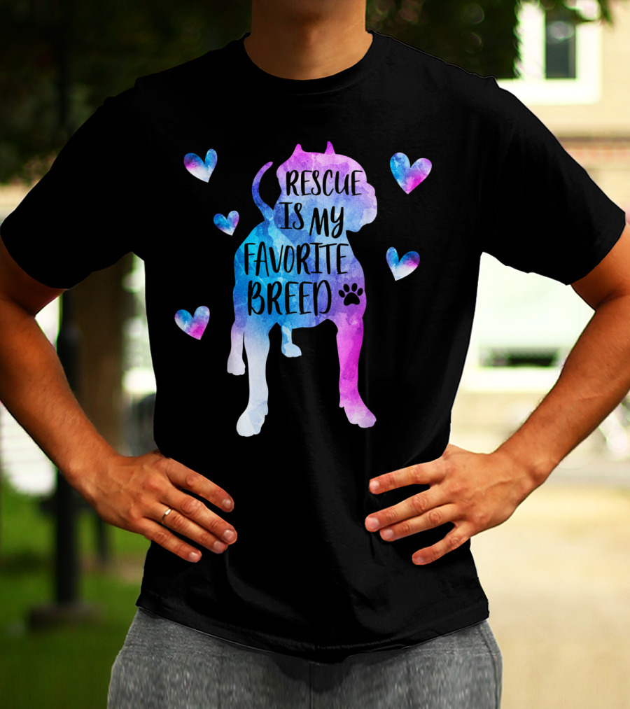 Rescue Is My Favorite Breed Watercolor Pitbull Hearts T-Shirt