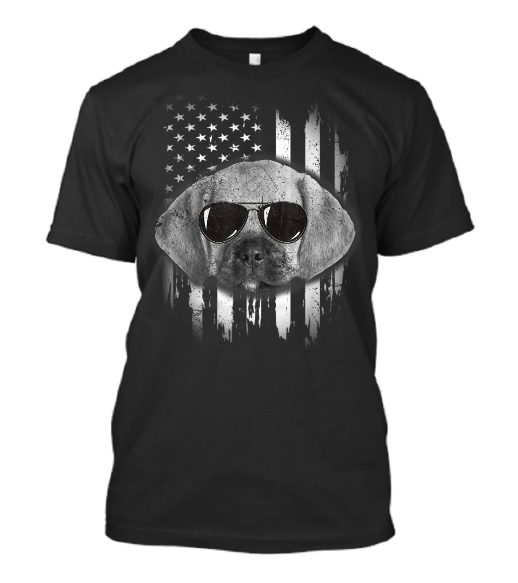 Proud American Puggle With Sunglasses And American Flag Background T-Shirt