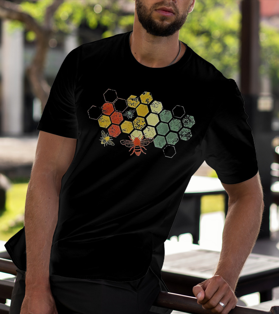Beekeeper Beekeeping Honey Vintage Honeycomb Bees Hexagon T-Shirt