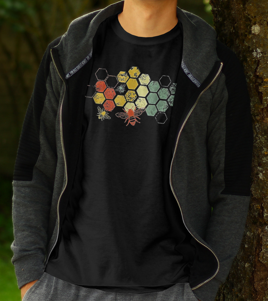 Beekeeper Beekeeping Honey Vintage Honeycomb Bees Hexagon T-Shirt