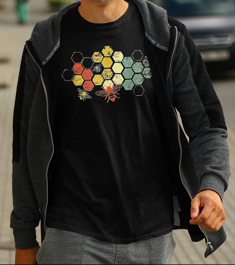 Beekeeper Beekeeping Honey Vintage Honeycomb Bees Hexagon T-Shirt