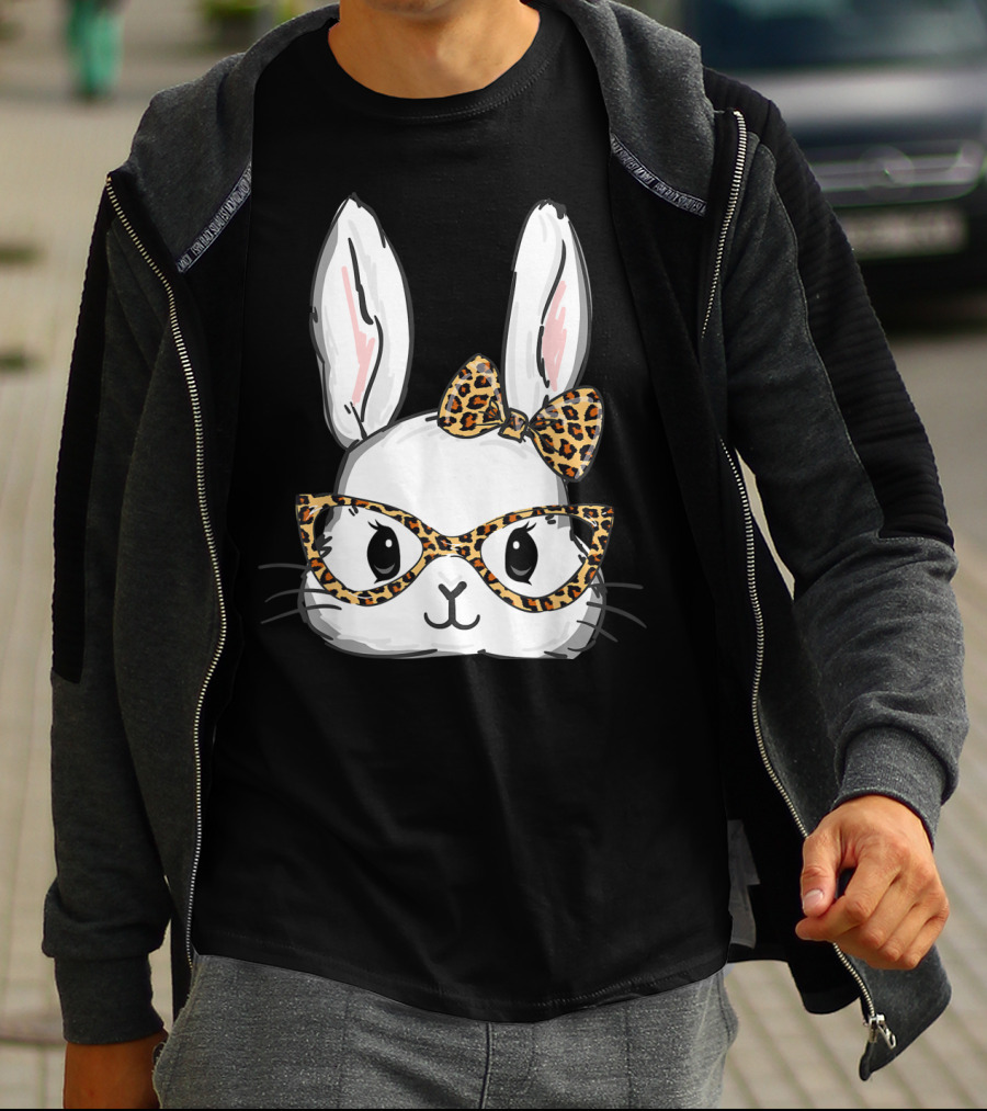 Bunny Rabbit Leopard Glasses Bow Easter T-Shirt