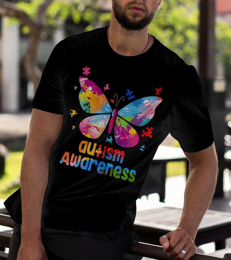 Autism Awareness Butterfly Puzzle Piece Girls T-Shirt