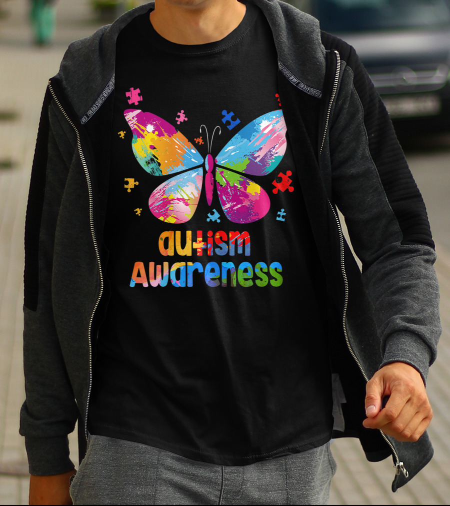 Autism Awareness Butterfly Puzzle Piece Girls T-Shirt