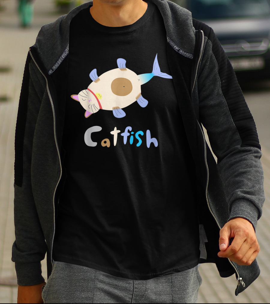 Catfish Sleeping Cat Head Fish Body Playful T-Shirt