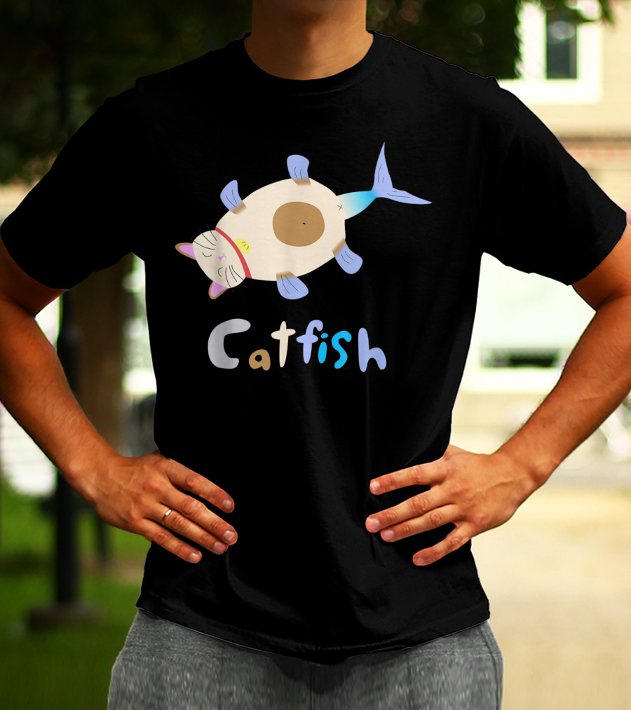 Catfish Sleeping Cat Head Fish Body Playful T-Shirt