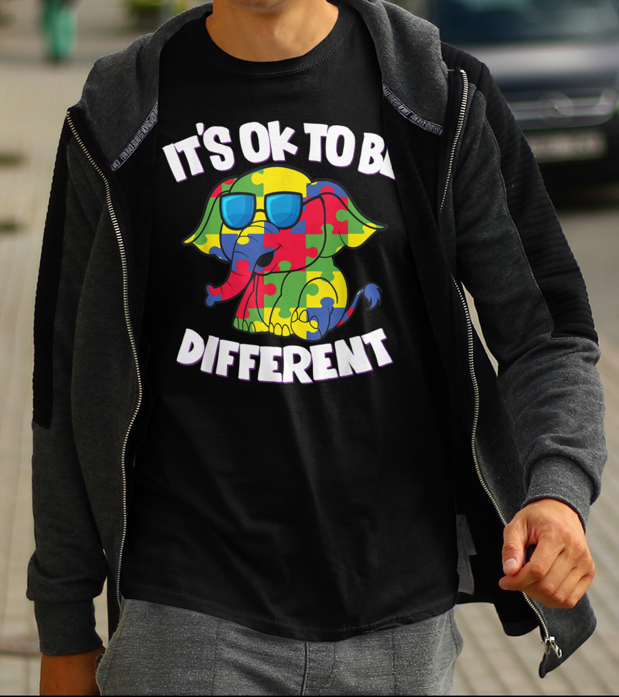 It's Ok To Be Different Autism Awareness Elephant Puzzle T-Shirt