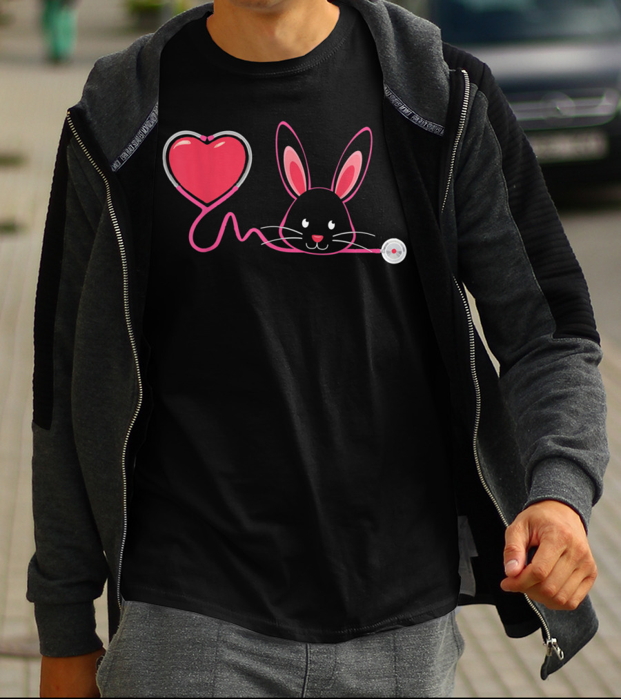 Nurse Bunny Easter Heart Stethoscope T-Shirt