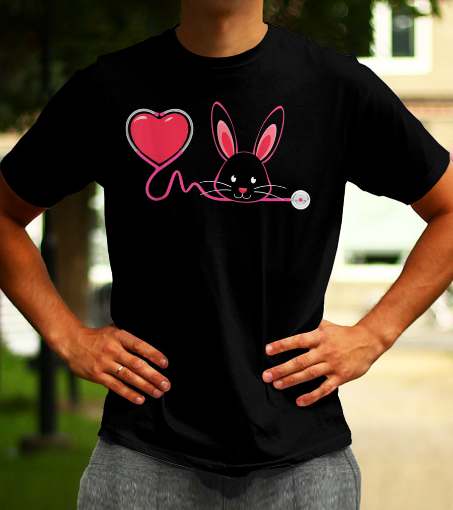 Nurse Bunny Easter Heart Stethoscope T-Shirt