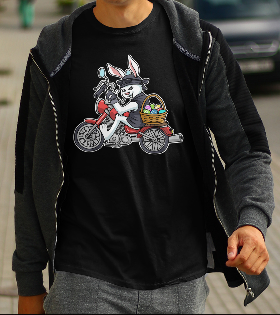Easter Bunny Motorcycle Biker With Basket Of Eggs Braap T-Shirt