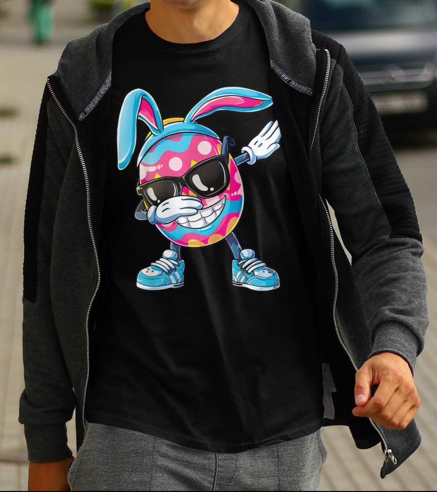 Dabbing Easter Egg With Bunny Ears And Sunglasses T-Shirt