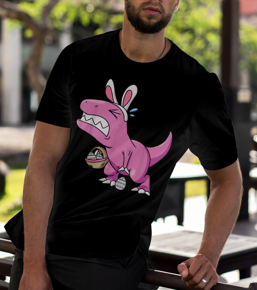 Easter Dinosaur Rex Egg Hunt Is On Funny T-Rex With Bunny Ears And Basket T-Shirt