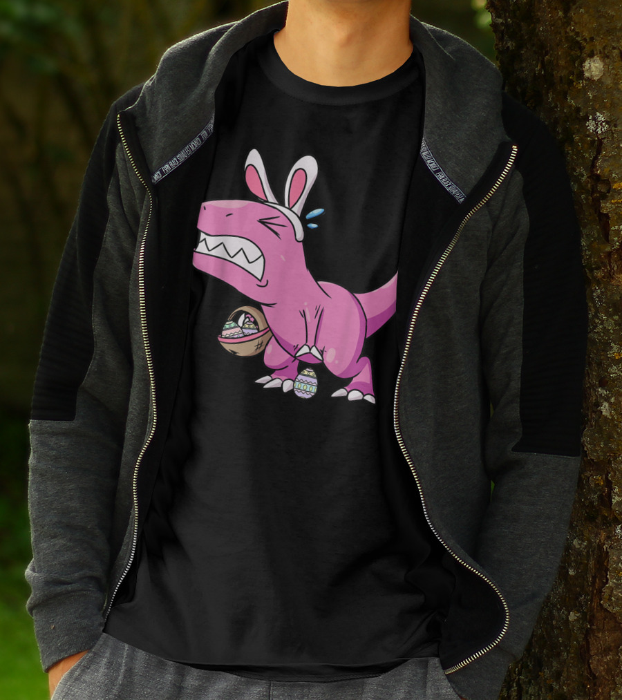 Easter Dinosaur Rex Egg Hunt Is On Funny T-Rex With Bunny Ears And Basket T-Shirt