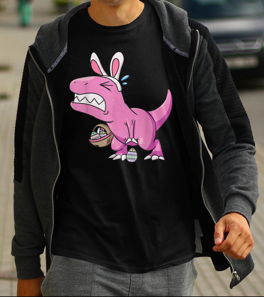 Easter Dinosaur Rex Egg Hunt Is On Funny T-Rex With Bunny Ears And Basket T-Shirt