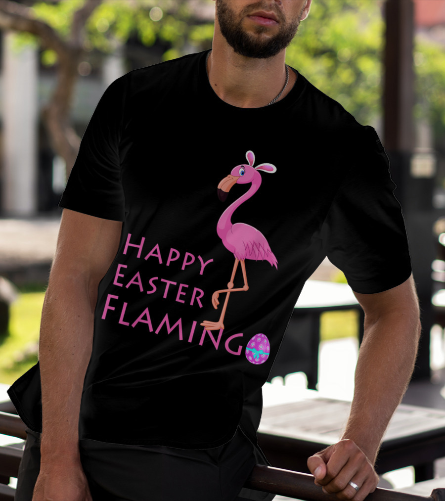 Happy Easter Flamingo Pink Bird Eggs Basket Women T-Shirt