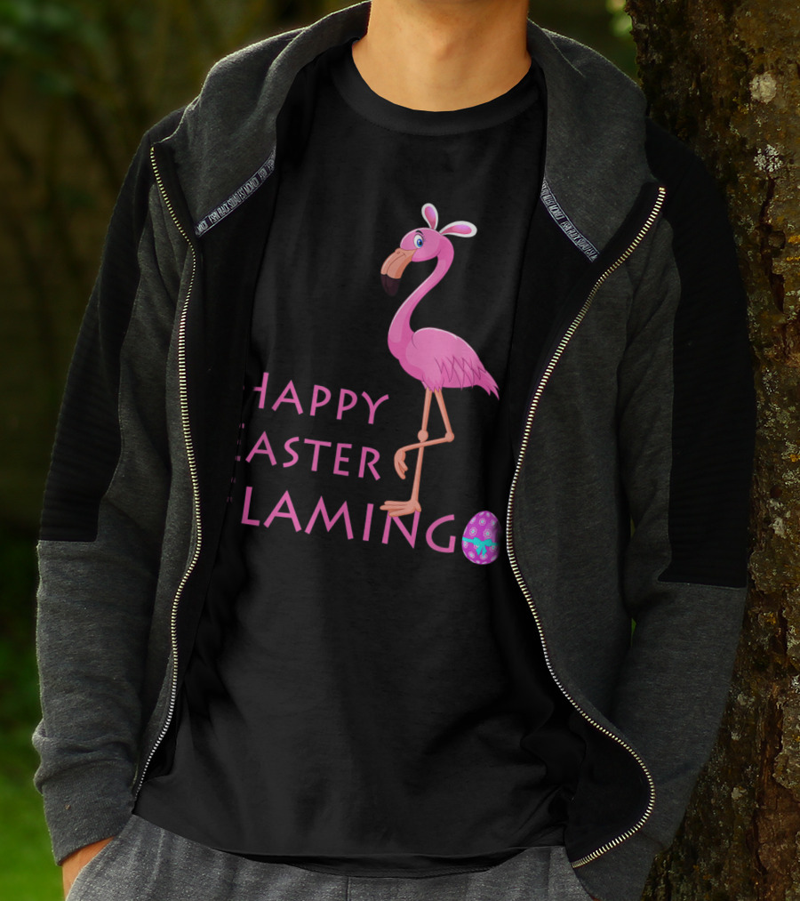 Happy Easter Flamingo Pink Bird Eggs Basket Women T-Shirt