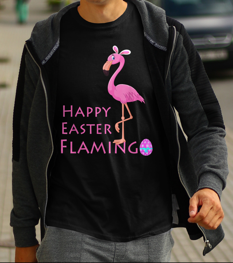 Happy Easter Flamingo Pink Bird Eggs Basket Women T-Shirt